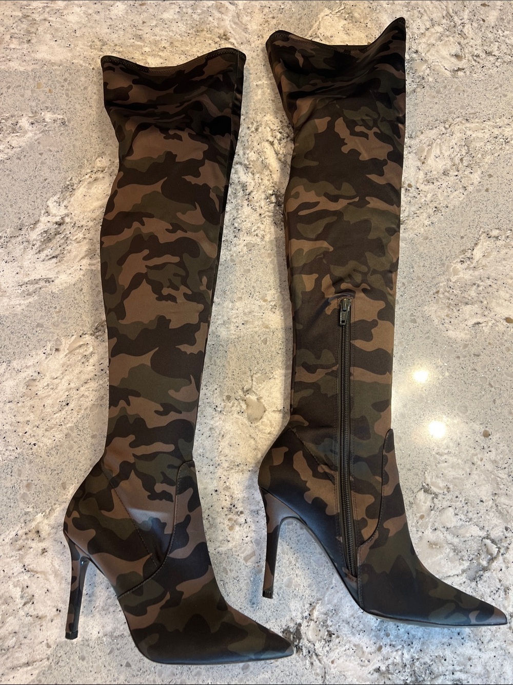 ALDO Sailors Camo Thigh High Stiletto Boots Pointed Toe EU 36 Like New
